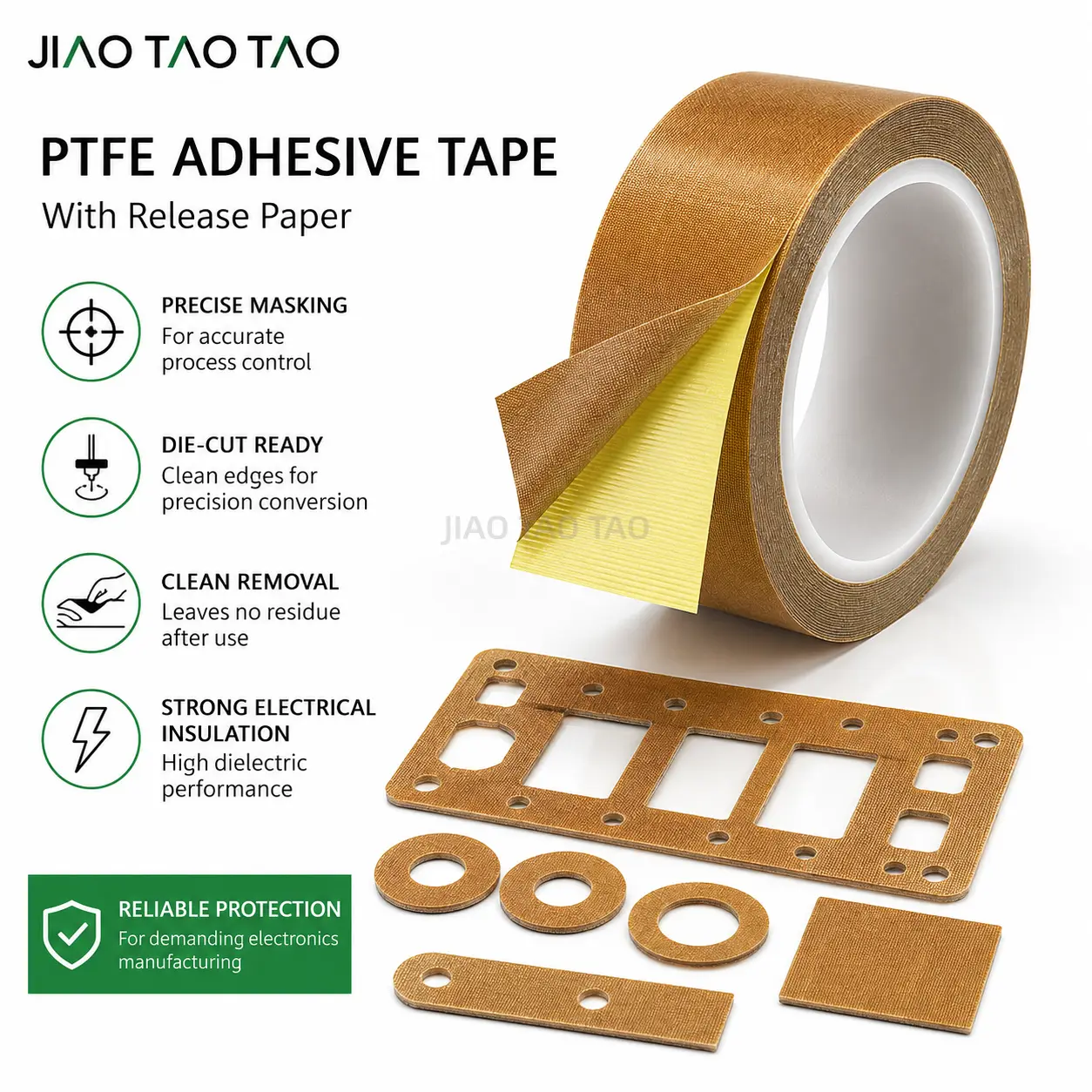 PTFE adhesive tape with release liner for precision die cutting and masking